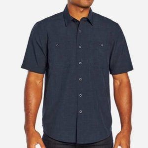 NWT Orvis Men's Casual Short Sleeve Navy Woven Tech Button Down Shirt, size XL